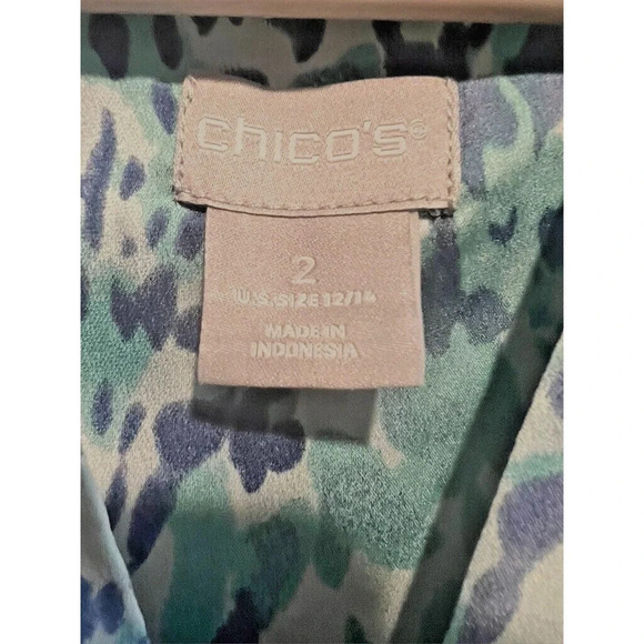 Chicos tank tie up 2 US 12/14 blue green animal print casual - Picture 4 of 10